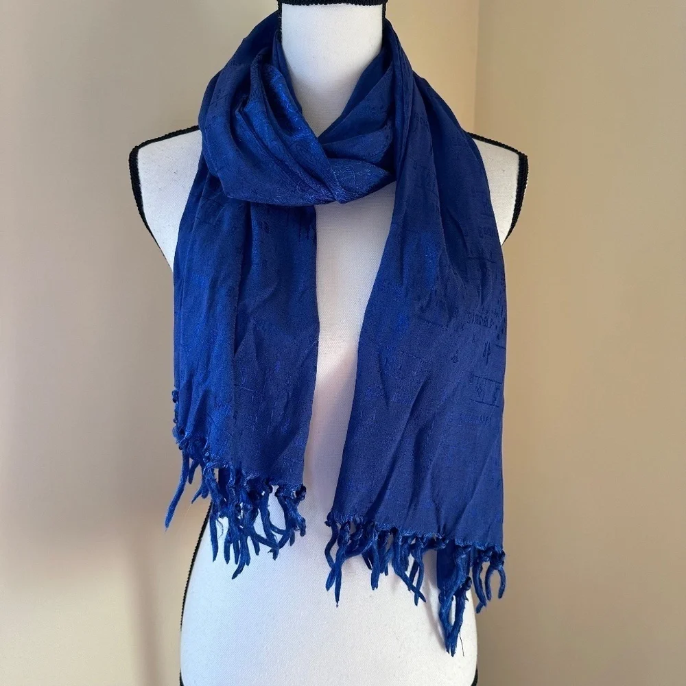 *DAGNY* Blue Thai Silk Fashion Tassel Scarf